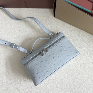 「#7039」Loro pian L19 silver buckle - FAN1034 - 19x6.5x11cm - mint breeze，Ostrich skin