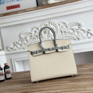 「#4664」Hermes Birkin Milkshake White/Glacier Blue Epsom Leather, Silver Buckle Hand-sewn Wax Thread 25cm