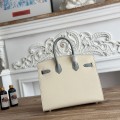 「#4665」Hermes Birkin Milkshake White/Glacier Blue Epsom Leather, Gold Buckle Hand-sewn Wax Thread 25cm