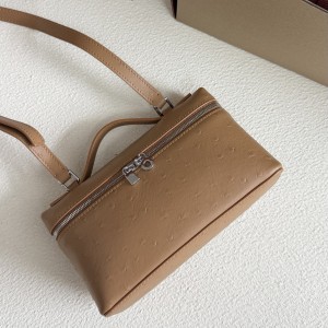 「#7040」Loro pian L19 silver buckle - FAN1034 - 19x6.5x11cm - golden brown，Ostrich skin