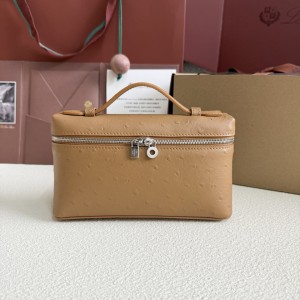 「#7040」Loro pian L19 silver buckle - FAN1034 - 19x6.5x11cm - golden brown，Ostrich skin