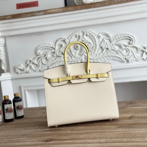 「#4669」Hermes Birkin Milkshake White/Chicken Yellow Epsom Leather, Gold Buckle Hand-sewn Wax Thread 25cm