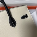 「#4670」Hermes Birkin Milkshake White and Black Epsom Leather, Gold Buckle, Hand-sewn Wax Thread 25cm