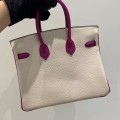 「#4671」Hermes Birkin color matching milkshake white and rose red epsom leather, gold buckle, hand-sewn wax thread 30cm