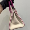 「#4671」Hermes Birkin color matching milkshake white and rose red epsom leather, gold buckle, hand-sewn wax thread 30cm