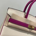 「#4671」Hermes Birkin color matching milkshake white and rose red epsom leather, gold buckle, hand-sewn wax thread 30cm