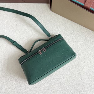 「#7043」Loro pian L19 silver buckle - FAN1034 - 19x6.5x11cm - Malachite Green，Ostrich skin