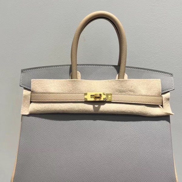 「#4672」Hermes Birkin Seagull Grey/Treatment Grey Epsom Leather, Gold Buttons Hand-sewn Wax Thread 25cm