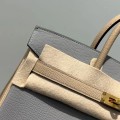 「#4672」Hermes Birkin Seagull Grey/Treatment Grey Epsom Leather, Gold Buttons Hand-sewn Wax Thread 25cm