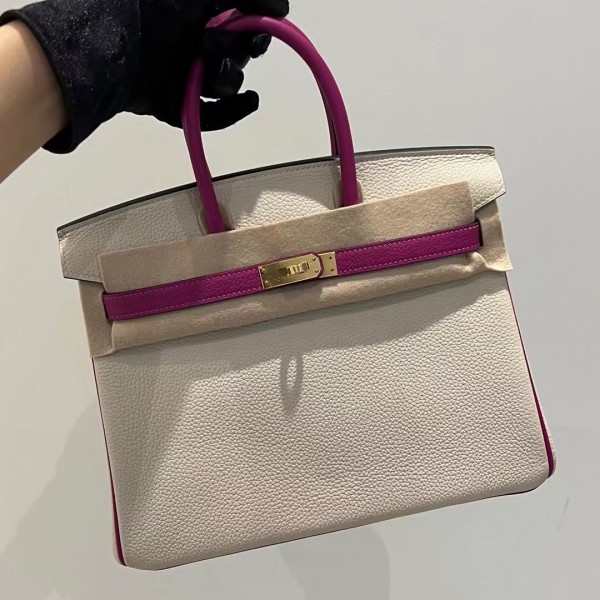 「#4673」Hermes Birkin Milkshake White/L3 Rose Purple Epsom Leather, Gold Buckle Hand-sewn Wax Thread 25cm
