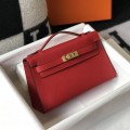 「#4083」 Hermès red mini Kelly bag size 1, gold buckle 22*14*7cm