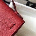 「#4083」 Hermès red mini Kelly bag size 1, gold buckle 22*14*7cm