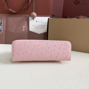 「#7044」Loro pian L19 silver buckle - FAN1034 - 19x6.5x11cm - Sakura powder，Ostrich skin