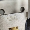 「#4679」Hermes Birkin Milkshake White and Black Epsom Leather, Gold Buckle Hand-sewn Wax Thread 25cm