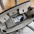 「#4679」Hermes Birkin Milkshake White and Black Epsom Leather, Gold Buckle Hand-sewn Wax Thread 25cm