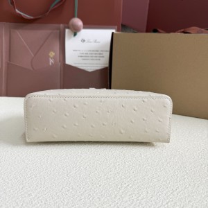 「#7045」Loro pian L19 silver buckle - FAN1034 - 19x6.5x11cm - light beige，Ostrich skin