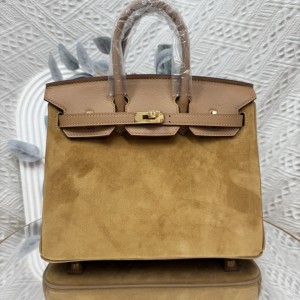 「#4680」Hermes Birkin suede 4B biscuit color Swift hood epsom leather, gold buckle, hand-sewn wax thread 25cm