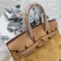 「#4680」Hermes Birkin suede 4B biscuit color Swift hood epsom leather, gold buckle, hand-sewn wax thread 25cm