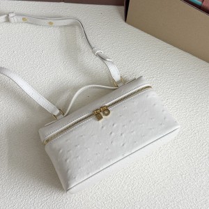 「#7046」Loro pian L19 gold buckle - FAN1034 - 19x6.5x11cm -Tender white，Ostrich skin