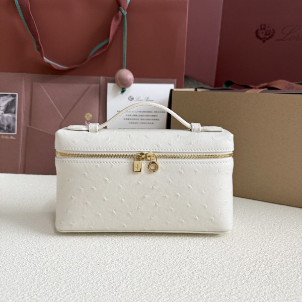 「#7046」Loro pian L19 gold buckle - FAN1034 - 19x6.5x11cm -Tender white，Ostrich skin