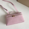 「#7047」Loro pian L19 gold buckle - FAN1034 - 19x6.5x11cm -Sakura powder，Ostrich skin