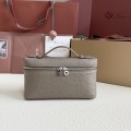 「#7048」Loro pian L19 silver buckle - FAN1034 - 19x6.5x11cm -taupe，Ostrich skin