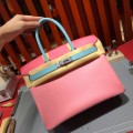 「#4683」Hermes Birkin milkshake powder macaron blue silver buckle epsom leather, hand-sewn wax thread30cm
