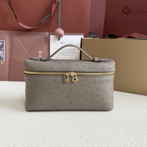 「#7049」Loro pian L19 gold buckle - FAN1034 - 19x6.5x11cm -taupe，Ostrich skin