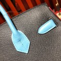 「#4684」Hermes Birkin black with light blue gold buckle epsom leather, hand-sewn wax thread 30cm