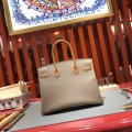 「#4685」Hermes Birkin Elephant Grey with Khaki Silver Buckle Epsom Leather, Hand-sewn Wax Thread30cm
