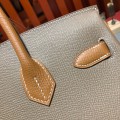 「#4685」Hermes Birkin Elephant Grey with Khaki Silver Buckle Epsom Leather, Hand-sewn Wax Thread30cm
