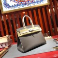 「#4686」Hermes Birkin Iron Grey with Milkshake Silver Buckle Epsom Leather, Hand-sewn Wax Thread 30cm