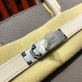 「#4686」Hermes Birkin Iron Grey with Milkshake Silver Buckle Epsom Leather, Hand-sewn Wax Thread 30cm