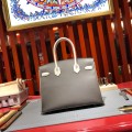「#4686」Hermes Birkin Iron Grey with Milkshake Silver Buckle Epsom Leather, Hand-sewn Wax Thread 30cm