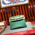 「#4687」Hermes Birkin peacock green with British green silver buckle epsom leather, hand-sewn wax thread 30cm