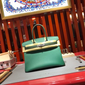 「#4687」Hermes Birkin peacock green with British green silver buckle epsom leather, hand-sewn wax thread 30cm