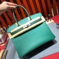 「#4687」Hermes Birkin peacock green with British green silver buckle epsom leather, hand-sewn wax thread 30cm