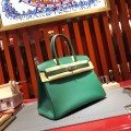 「#4687」Hermes Birkin peacock green with British green silver buckle epsom leather, hand-sewn wax thread 30cm