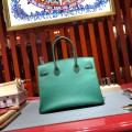 「#4687」Hermes Birkin peacock green with British green silver buckle epsom leather, hand-sewn wax thread 30cm