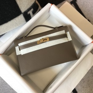 「#4085」 Hermès Elephant Grey Mini Kelly Bag No. 1, Gold Buckle 22*14*7cm