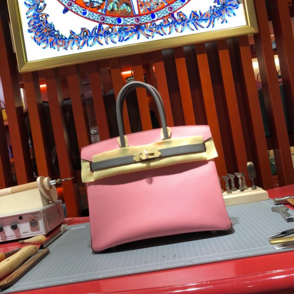 「#4689」Hermes Birkin milkshake pink iron grey gold buckle epsom leather, hand-sewn wax thread 30cm