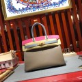 「#4690」Hermes Birkin Elephant Grey with Rose and Linen Blue with Gold Buckle, Epsom Leather, Hand-sewn Wax Thread 30cm 「#4690」Hermes Birkin Elephant Grey with Rose and Linen Blue with Gold Buckle, Epsom Leather, Hand-sewn Wax Thread 30cm