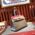 「#4690」Hermes Birkin Elephant Grey with Rose and Linen Blue with Gold Buckle, Epsom Leather, Hand-sewn Wax Thread 30cm 「#4690」Hermes Birkin Elephant Grey with Rose and Linen Blue with Gold Buckle, Epsom Leather, Hand-sewn Wax Thread 30cm