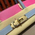 「#4690」Hermes Birkin Elephant Grey with Rose and Linen Blue with Gold Buckle, Epsom Leather, Hand-sewn Wax Thread 30cm 「#4690」Hermes Birkin Elephant Grey with Rose and Linen Blue with Gold Buckle, Epsom Leather, Hand-sewn Wax Thread 30cm