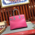 「#4690」Hermes Birkin Elephant Grey with Rose and Linen Blue with Gold Buckle, Epsom Leather, Hand-sewn Wax Thread 30cm 「#4690」Hermes Birkin Elephant Grey with Rose and Linen Blue with Gold Buckle, Epsom Leather, Hand-sewn Wax Thread 30cm