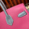 「#4690」Hermes Birkin Elephant Grey with Rose and Linen Blue with Gold Buckle, Epsom Leather, Hand-sewn Wax Thread 30cm 「#4690」Hermes Birkin Elephant Grey with Rose and Linen Blue with Gold Buckle, Epsom Leather, Hand-sewn Wax Thread 30cm