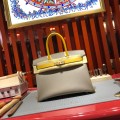 「#4691」Hermes Birkin blue-grey with amber and gold buckle, epsom leather, hand-sewn wax thread 30cm