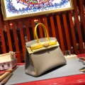「#4691」Hermes Birkin blue-grey with amber and gold buckle, epsom leather, hand-sewn wax thread 30cm