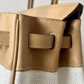 「#4692」Hermes Birkin 4B biscuit color/silver buckle swift leather and canvas, hand-sewn wax thread 25cm