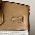 「#4692」Hermes Birkin 4B biscuit color/silver buckle swift leather and canvas, hand-sewn wax thread 25cm
